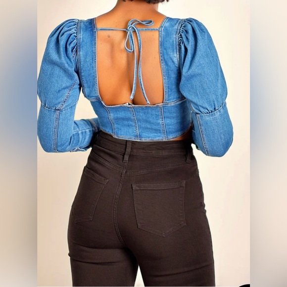 Denim Diva~ Puff Sleeves ~ Bustier Top ~ Small - Picture 7 of 15
